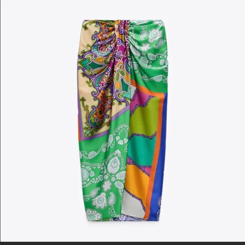 ZARA SATIN PAISELY KNOTTED MIDI SKIRT 3082/220